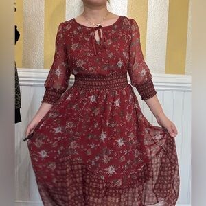 Elegant Floral Red Dress